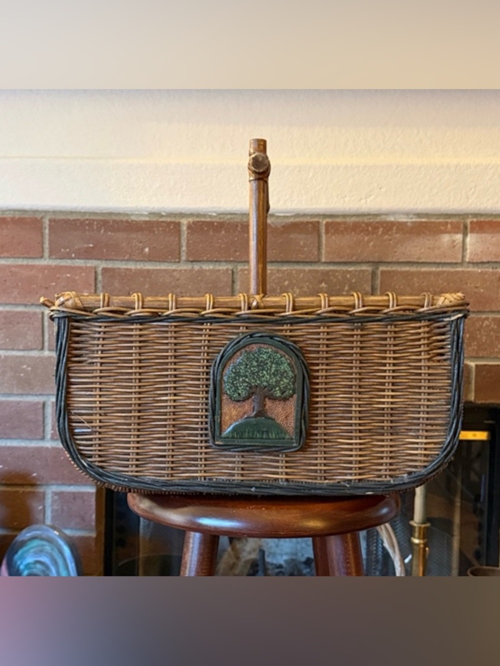 Beautiful Basket with Handle and Hand Painted Tree on One Side